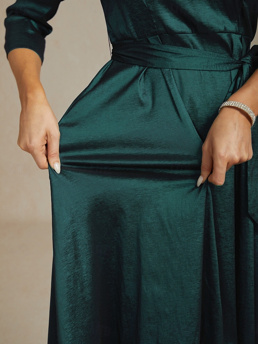 Femmes Robe Maxi Robe de Soirée Élégant ancien Coupe régulière Couleur Unie Manche 3/4 Col en V Vert Emeraude Automne Hiver de 2025 ? $129.99 –P4