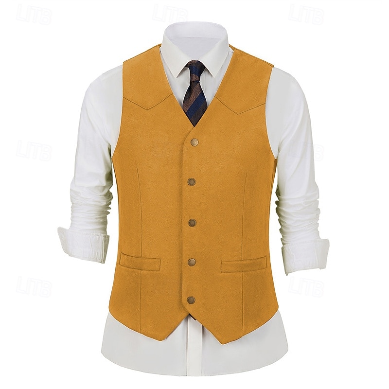 Herren Weste aus Wildlederimitat Weste Gilet Urlaub Party Geschäft Mode Lässig Frühling Herbst Tasche Knöpfe Polyester Bequem Einfach Einreihig Ein-Knopf V Ausschnitt Normale Passform Schwarz 2025 - $32.99 –P5