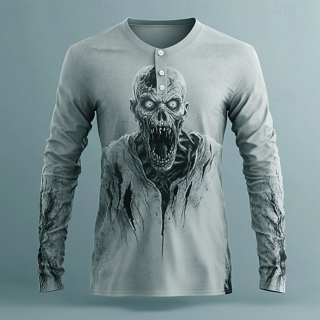 Camicia Grafica Zombie da Uomo Henley Manica Lunga Fashion Carina Casual Giornaliero Vacanza Autunno Primavera  Autunno Verde Rosso Blu Viola Grigio Henley T-Shirt Henley del 2026 a $21.99 –P7