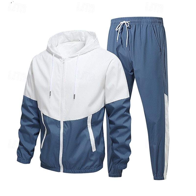 Муж. Спортивный костюм из двух частей Толстовка с капюшоном для отдыха Комплекты спортивных костюмов с карманом Контрастных цветов Наборы одежды Весна Черный Военно-зеленный 2025 - $34.99 –P6