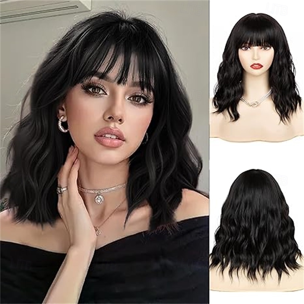 ciemnozielona peruka z grzywką, 14-calowa peruka typu bob z grzywką, krótka, zielona peruka do codziennego użytku na imprezy 2025 - $21.99 –P3