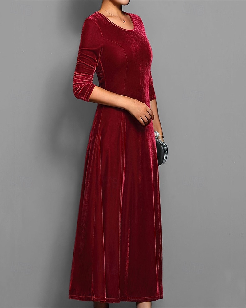 Femmes Robe Longue Maxi Robe Robe en Velours Robe Décontractée Robe de Cocktail Élégant Mode Moderne Quotidien Soirée Week-end Coupe régulière Uni Manche 3/4 Col ras du cou Noir Rouge Bleu Violet de 2025 ? $27.99 –P3