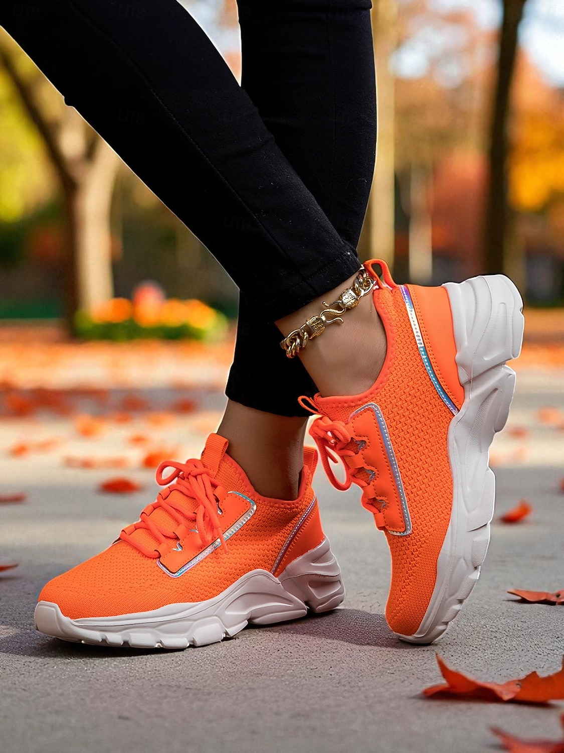 Dámské oranžové sportovní tenisky – prodyšné běžecké boty se šněrováním a robustní podrážkou na chůzi, fitness a ležérní outfity 2025 - $32.99 –P3