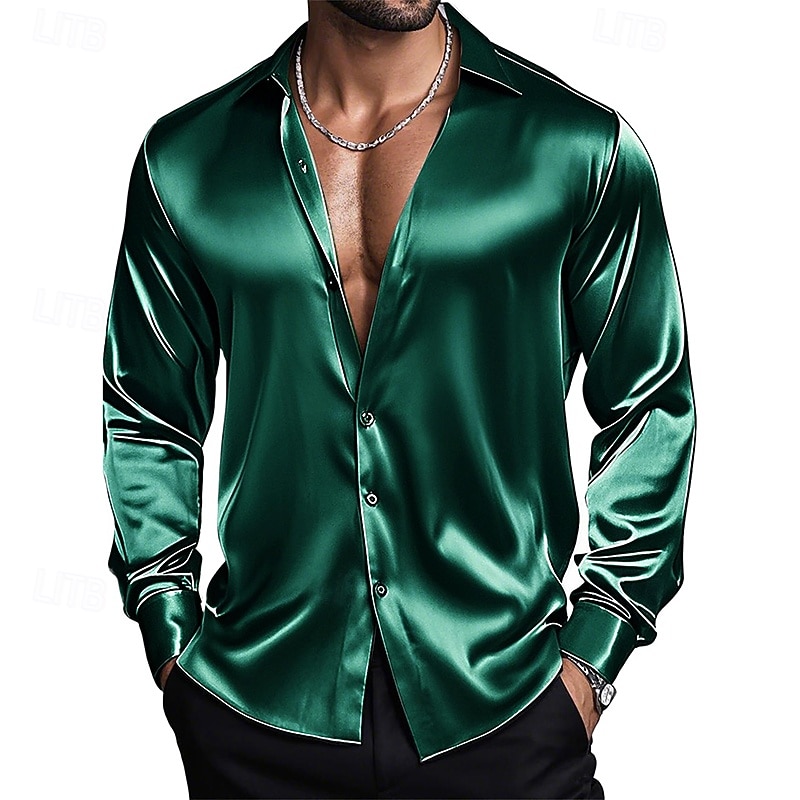 Homme Chemise Chemise en satin Chemise habillée Chemise Décontractée Chemise Boutonnée Uni Formel Mariage Bleu Ciel Noir Blanche Vin manche longue Revers Printemps & Automne Toutes saisons Vêtement de 2025 ? $12.99 –P6