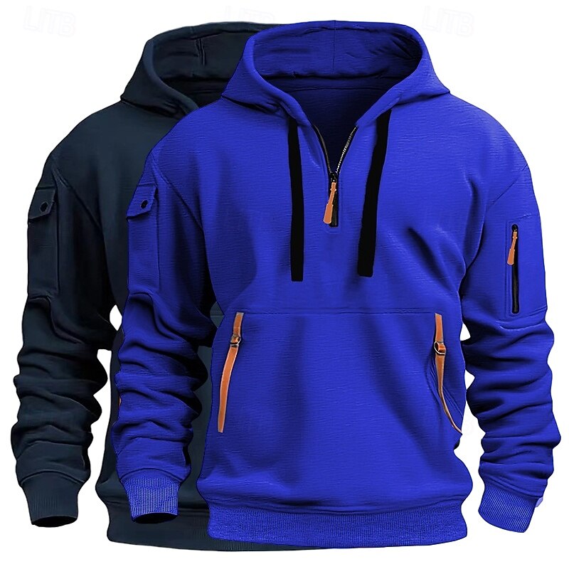 Homme Sweat à capuche Sweat à capuche quart zippé Sweat à capuche tactique Kaki + Noir Gris clair + bleu Gris foncé + Noir Blanc + Gris clair Vin+Noir À capuche Uni Fermeture éclair Sport & Loisir de 2025 ? $39.99 –P10