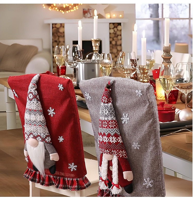 Vánoční potahy na židle potahy bez obličeje na židle s motivem Santa Clause přírodní pytlovina sváteční dekorace židle útulný vánoční potah na jídelní židli vánoční dekorace do domácnosti 2025 - $14.49 –P2