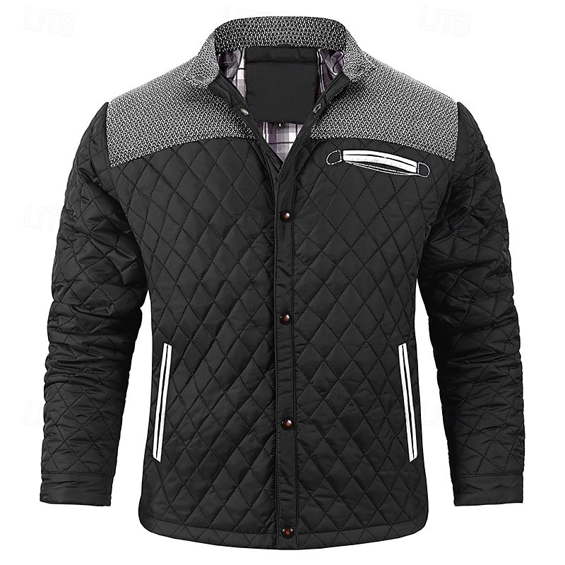 Herr Quiltad jacka Vardaglig jacka Semester Dagligen Håller värmen Lappverk Ficka Höst Vinter Färgblock Mode Klassisk Hög krage Normal Svart Blå Kaki Armégrön Jacka 2025 - $60.99 –P2
