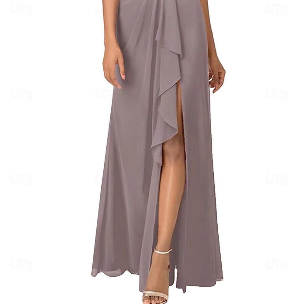 A-Linien Kleid Mutter der Braut Elegantes Einfaches V-Ausschnitt Asymmetrisch Chiffon Kurzarm mit Falten 2025 - $149.99 –P3