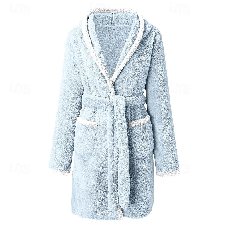 Dam Pyjamas Morgonrock Grundläggande Ledigt Lappverk Ficka Semester Hem Säng Långärmad Kavajslag Svart Rodnande Rosa Purpur Grå Ljusblå Höst Vinter Normal 2025 - $23.99 –P7