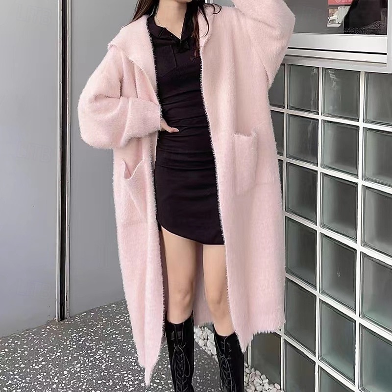 Femmes Pull Cardigan Mode Streetwear Quotidien Couleur Unie Côtelé À capuche Tricoté manche longue Hauts Longs Tricoter Fête Sortir Week-end Noir Blanche Automne Hiver de 2025 ? $28.99 –P5