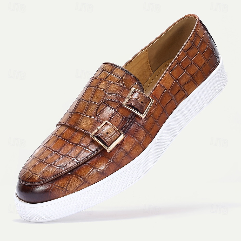 Mocassins en cuir véritable à motif crocodile pour homme avec double boucle – chaussures habillées de luxe à enfiler pour les affaires, les mariages et les occasions formelles de 2025 ? $94.99 –P3