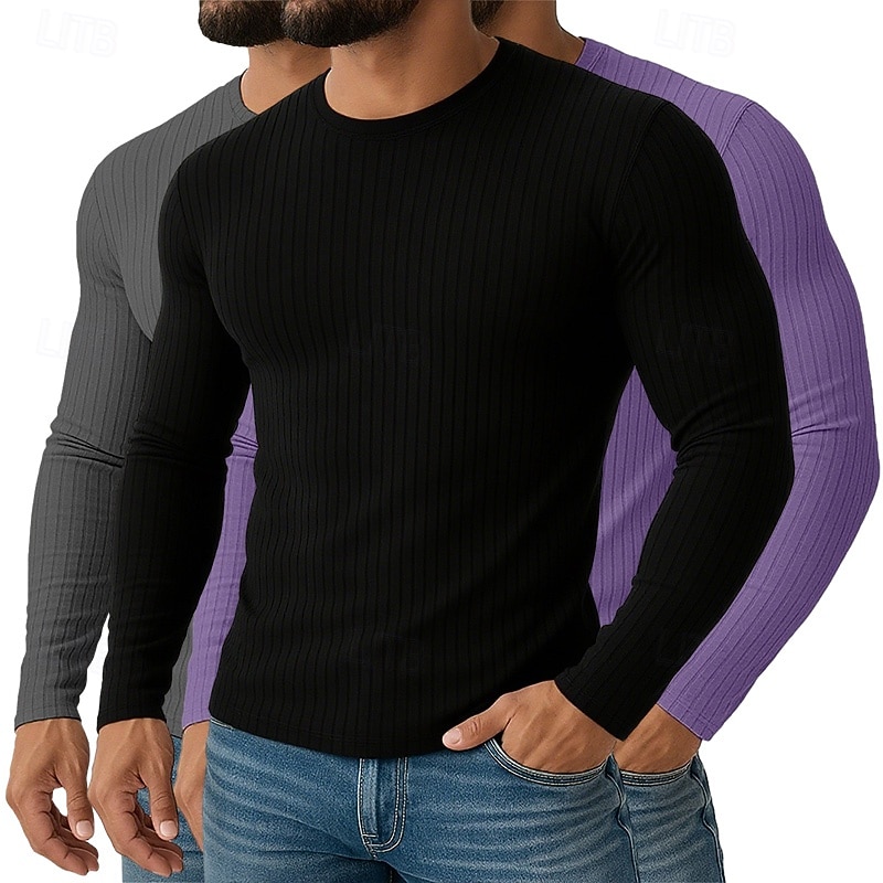 Ανδρικά Μπλουζάκι Μυϊκό πουκάμισο Πλεκτό μπλουζάκι με ραβδώσεις Μπλουζάκι μπλουζάκι Μακρυμάνικο Στρογγυλή Ψηλή Λαιμόκοψη Άνοιξη Φθινόπωρο Όλες οι εποχές Σκέτο Με Υφή Pit Strip 2025 - $55.99 –P9