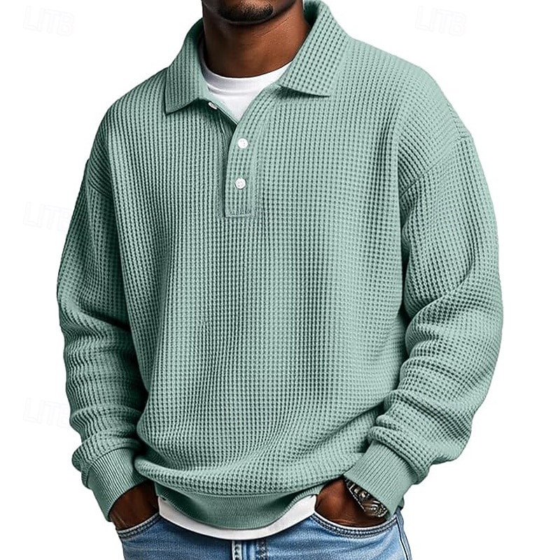 Herre Vaffel poloskjorter Golf skjorte Sport & Utendørs Avslappet Knaphul Langermet Gatemote Kul عادي Klassisk Stil Med Tekstur Høst Vår & Vinter Normal Aprikos Hvit Lysegrønn Militærgrønn Rød Navyblå 2025 - $23.99 –P4