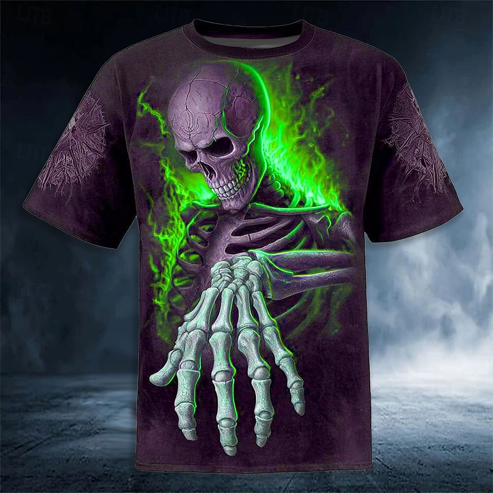 T-Shirt Halloween pentru bărbați cu iluzie optică 3D schelet T-shirt cu mânecă scurtă imprimat 3D tricou cu guler rotund designer exagerat petrecere de groază sărbătoare galben roșu portocaliu vară 2026 - $22.99 –P1