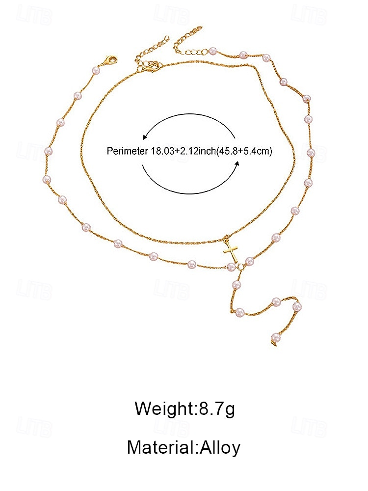 Kerstkruisketting voor dames, gelaagde gouden ketting met parel- en strass-hanger, elegante feestsieraden voor feesten, bruiloften en als cadeau 2026 - $5.99 –P16