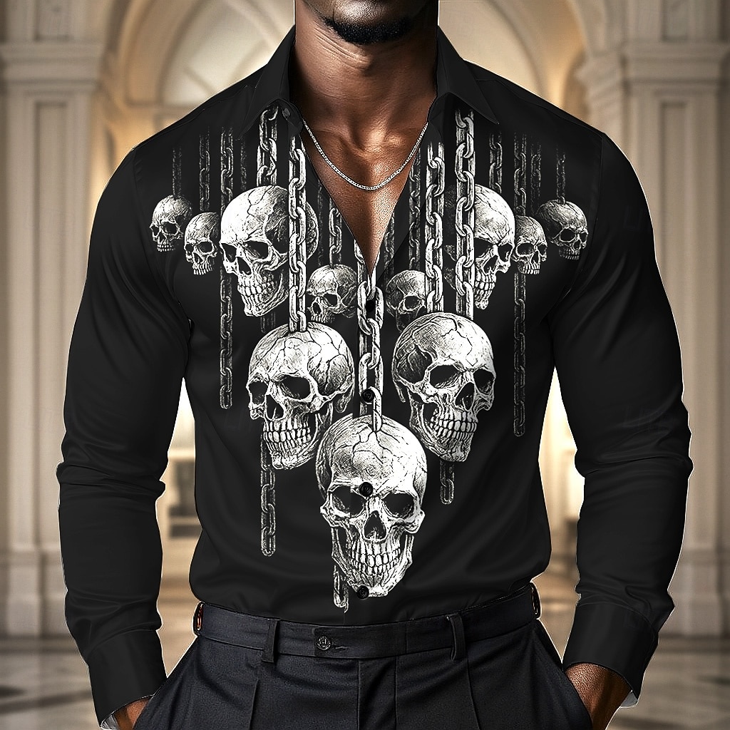 Halloween Bărbați Lanțuri de imprimare Cranii Cămașă Cămașă din satin Cămașă de Costum Manșon Lung Stil gotic întunecat În aer liber Concediu Vară Primăvară Toamnă Răsfrânt Imprimare 3D Cămăși cu 2025 - $27.99 –P1