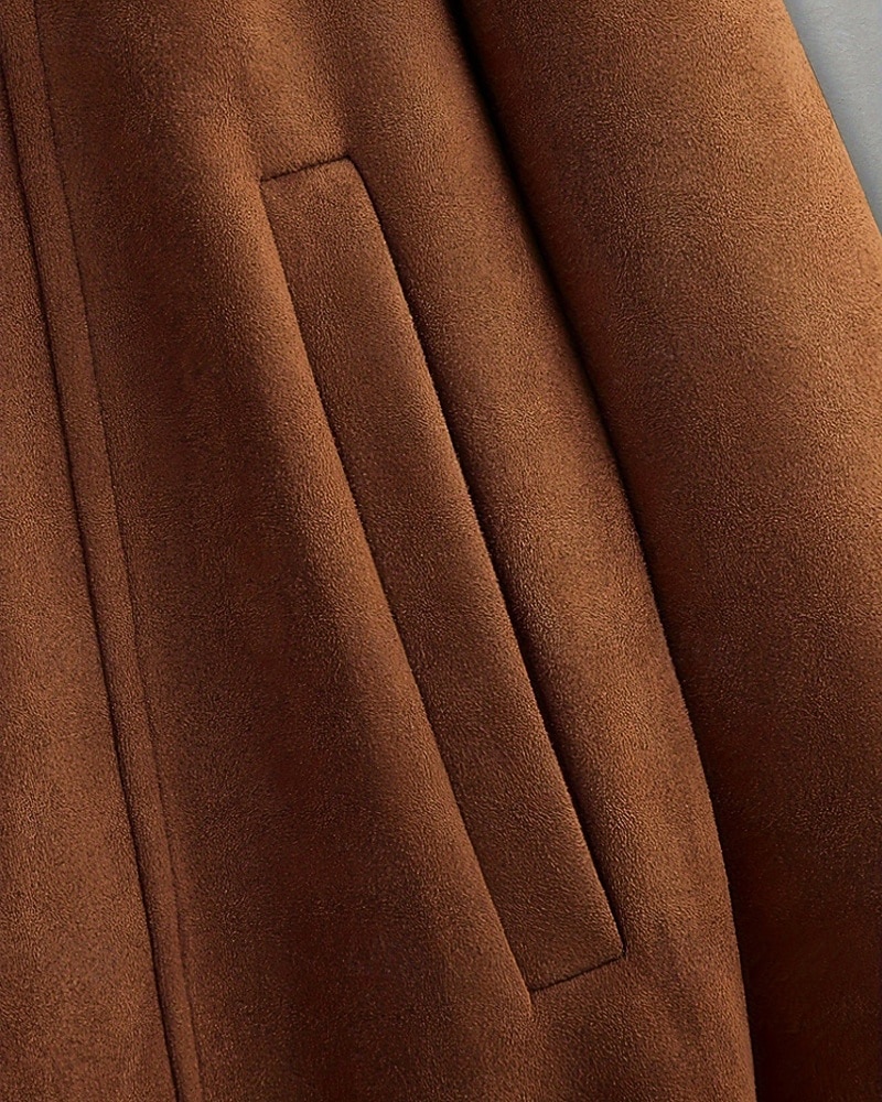 Homme Veste en faux suède Veste Décontractée Vacances Quotidien Chaud Avec Poches Automne Hiver Uni Mode Classique Col montant Régulier Noir Vert Café Veste de 2025 ? $51.99 –P5