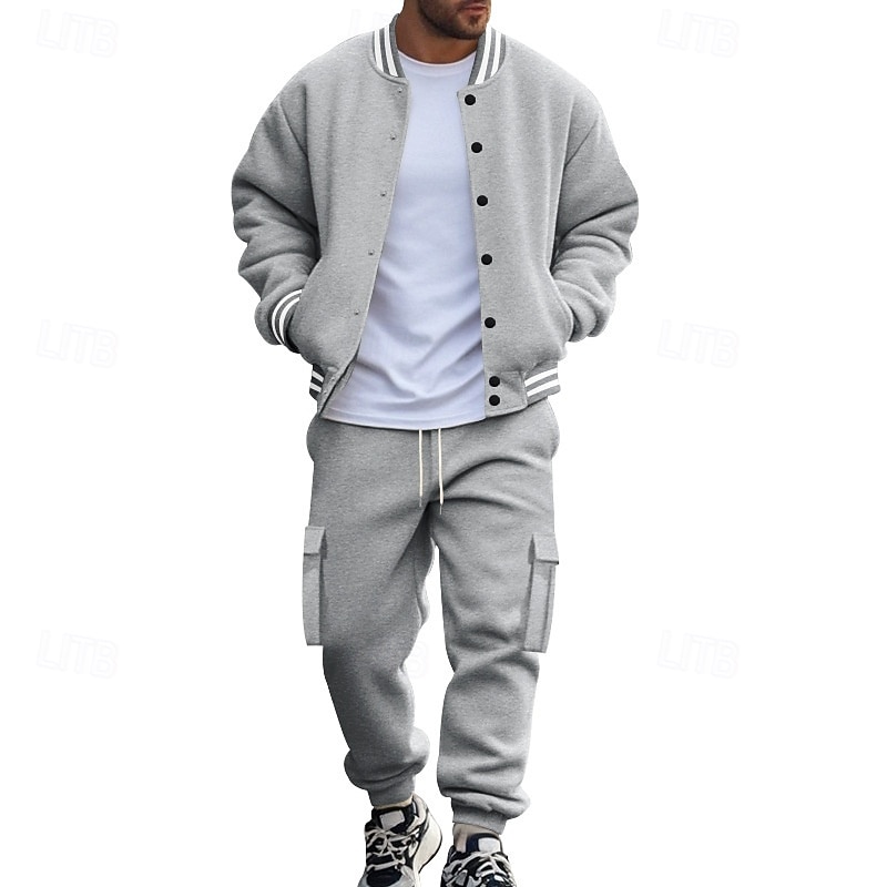 Hombre Sudadera Tracksuit Conjunto de atuendo Escote Chino Exterior Diario Deportes Correa Bolsillo Raya Negro Rojo Azul Marino Poliéster Ropa de Deporte Moda Ropa de calle Primavera 2026 - $57.99 –P14