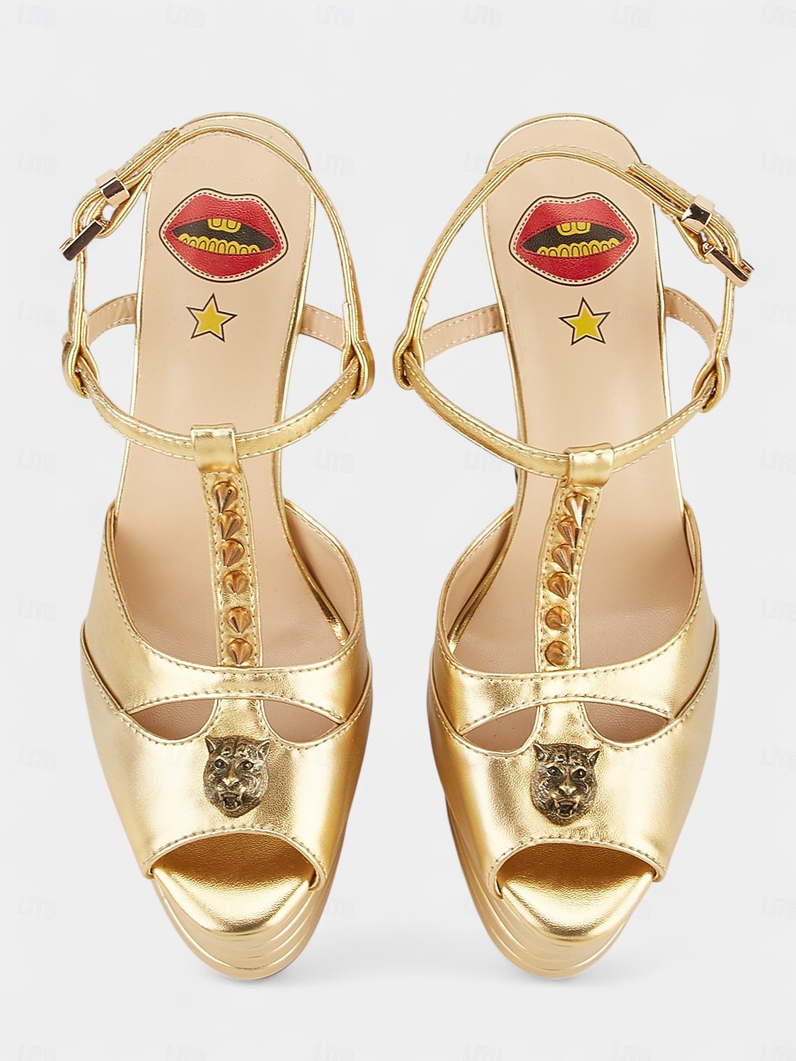 damehøye hæler i metallisk gull og sølv – edgy sandaler med pigger og peep toe for uteliv og fest 2025 - $79.99 –P2