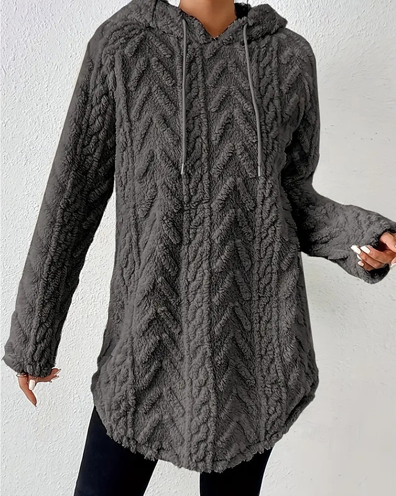 Mulheres Pulôver Moletom Com Capuz Tecido Roupa de rua Casual Velo Sherpa Manga Longa Com Capuz Tops regulares Rua Feriado Com Cordão Preto Branco Vermelho Roxo Bege Outono Inverno de 2025 por $27.99 –P5