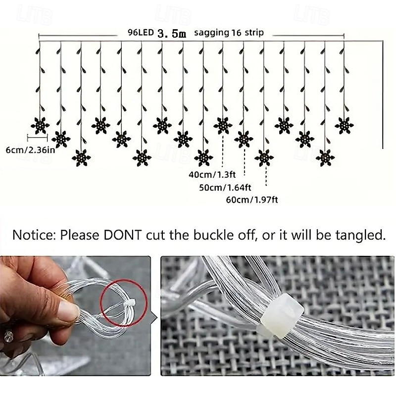 96LED Snowflake Curtain Lights 3.5m 8 Modes Lighting for Thanksgiving New Year Valentine's Day Home Balcony Living Room Garden Porch Atmosphere Decoration 2026 - $17.99 –P16