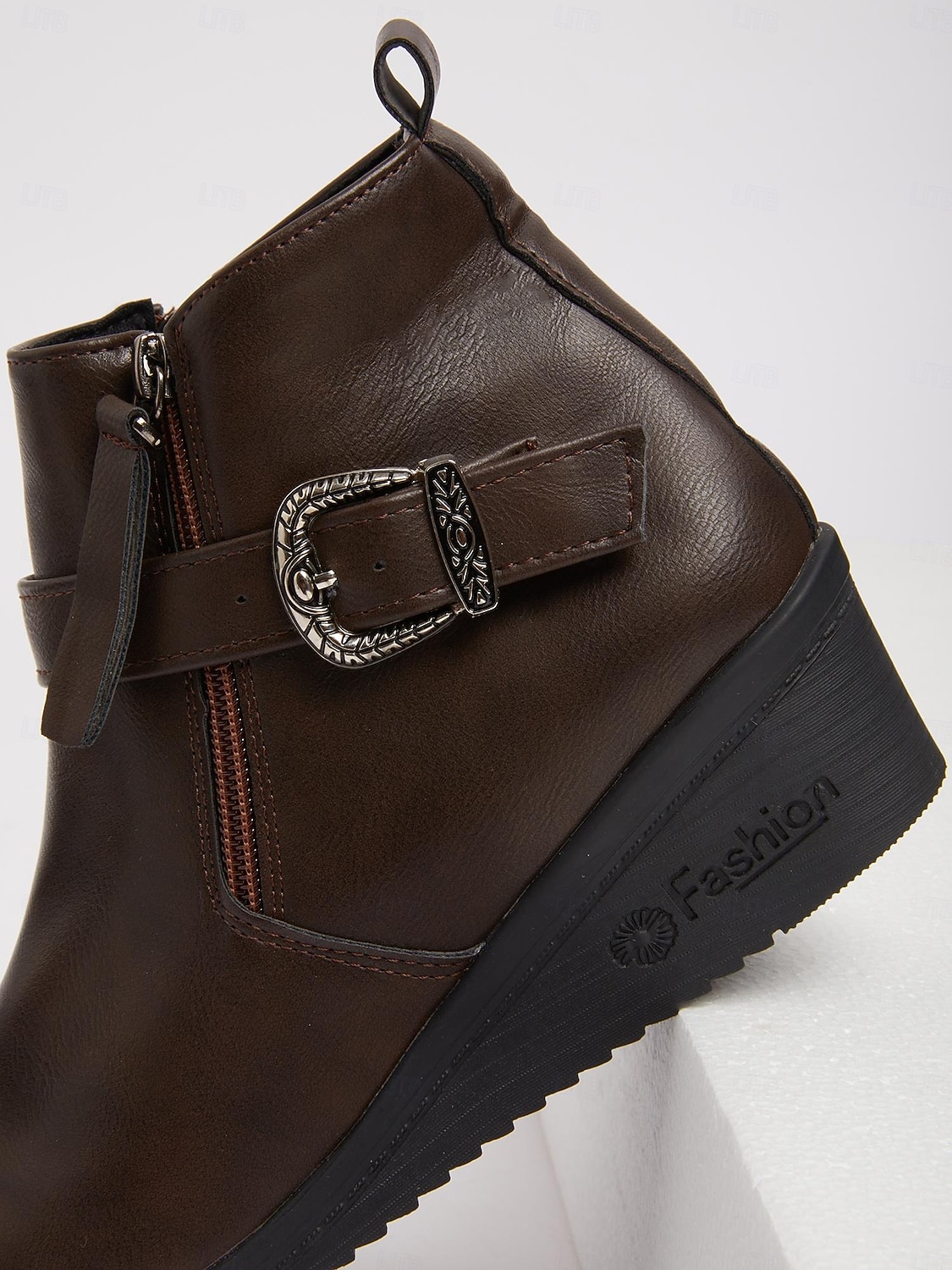 Dámské Boty Denní Kotníkové boty Booties Přezky Klín Oblá špička Na běžné nošení Minimalismus Umělá kůže Zip Spona Černá Hnědá 2025 - $32.99 –P3