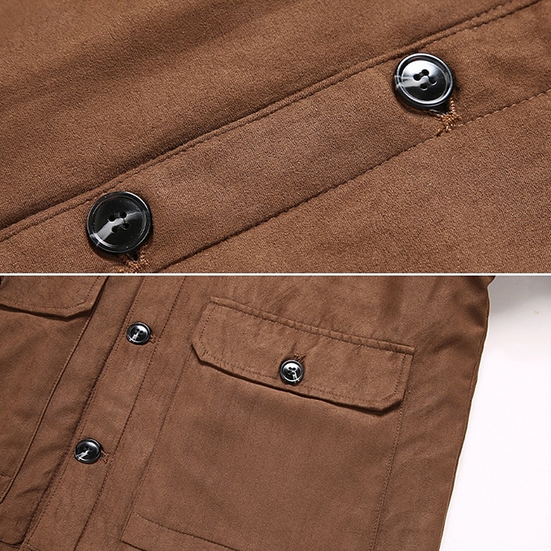 Homens Jaqueta de camurça sintética Jaqueta de Inverno Casaco de lã Jaqueta casual Férias Diário Térmico / Quente Bolsos Tosão Outono Inverno Tecido Moda Roupa de rua Lapela Padrão Preto Cinzento de 2025 por $42.99 –P8