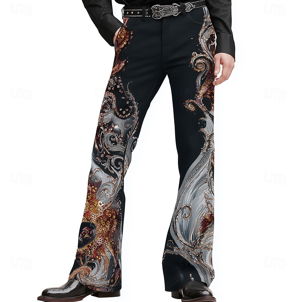 Męskie Kwiatowy wzór Etnické Kwiaty Spodnie Spodnie dyskotekowe Spodnie dzwony z lat 60. i 70. Średni Talia Zachodni Vintage Retro Na zewnątrz Urlop Codzienny Boczne kieszenie Spodnie z rozszerzanymi 2026 - $29.99 –P2