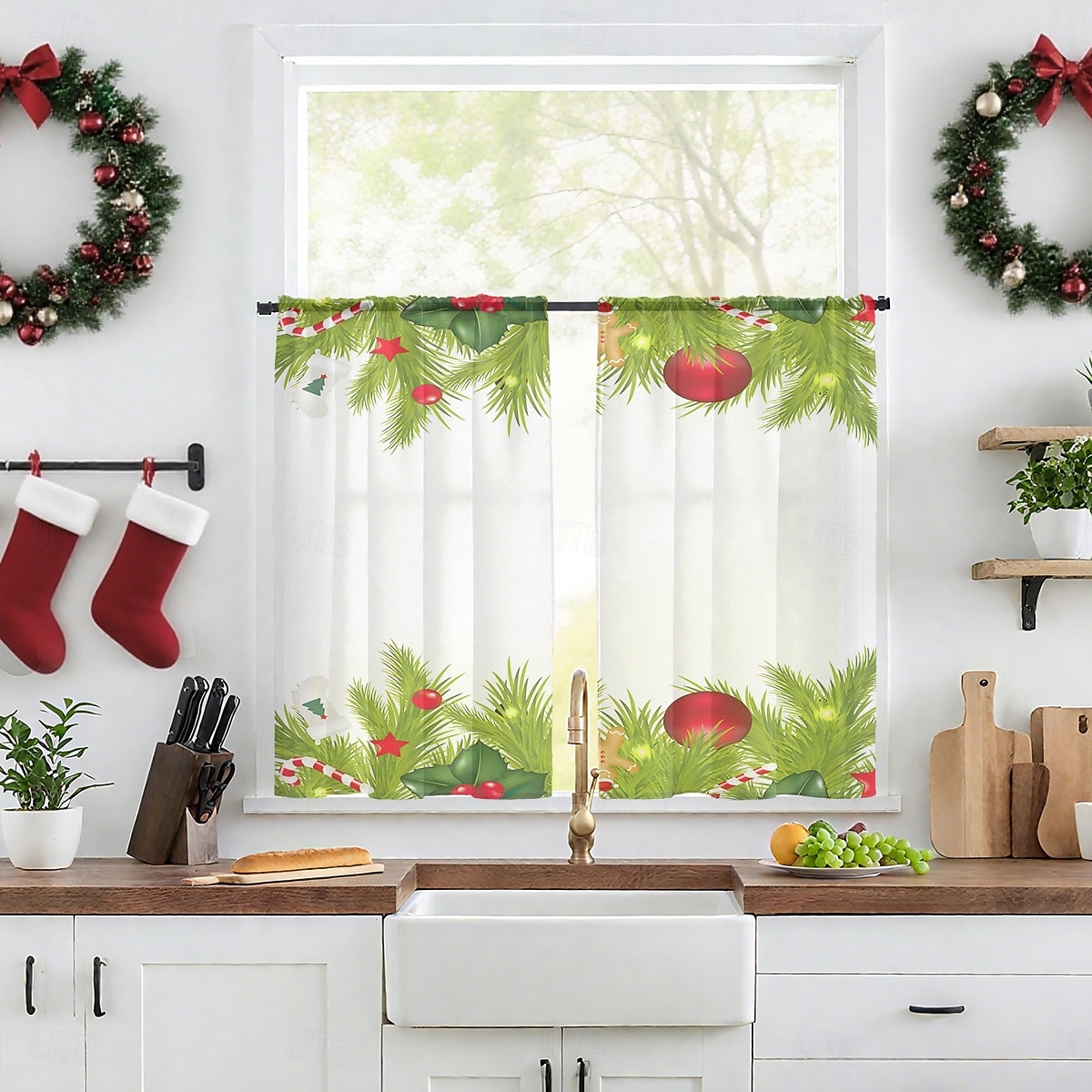 1 st ny julserie transparent gardin, 3D digitaltryckt stångficka fönstervoile, sovrum &vardagsrumsdekoration, direkt från fabriken 2025 - $12.49 –P12