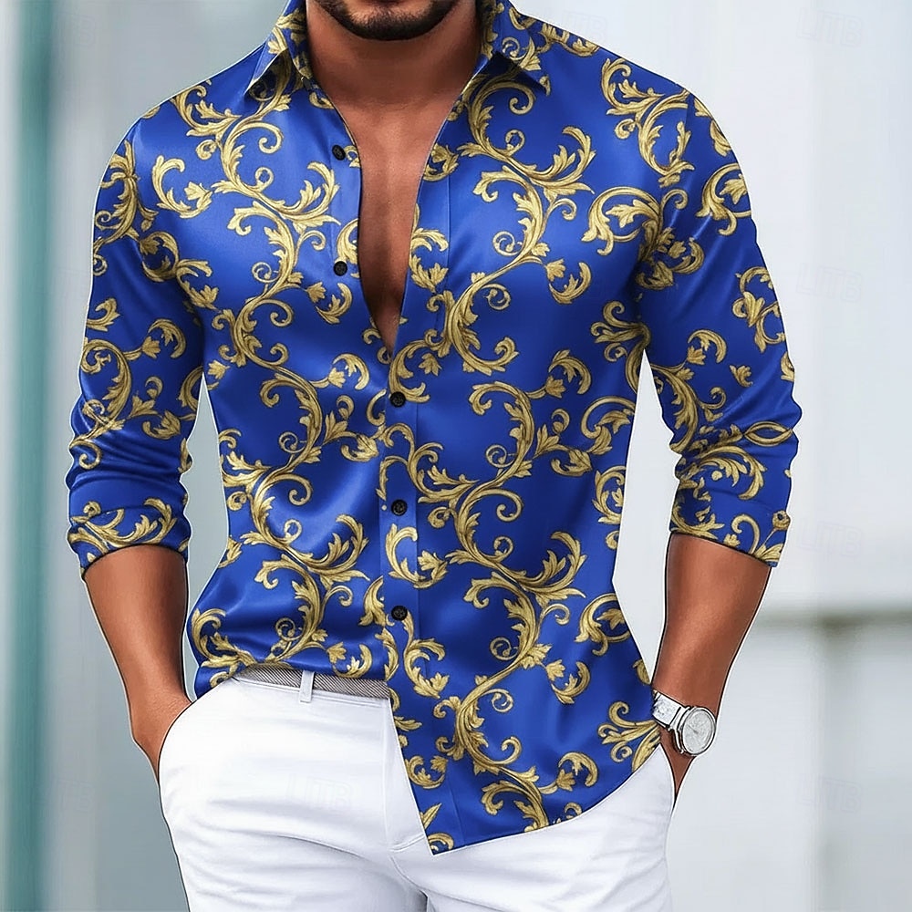 Homens Estampa floral Barroco Flores Camisa Social Blusa de cetim Saia Manga Longa Vintage retrô Férias Dia a Dia Verão Primavera Outono Aberto para a Lateral Impressão 3D Camisas de botões Preto de 2026 por $29.99 –P1