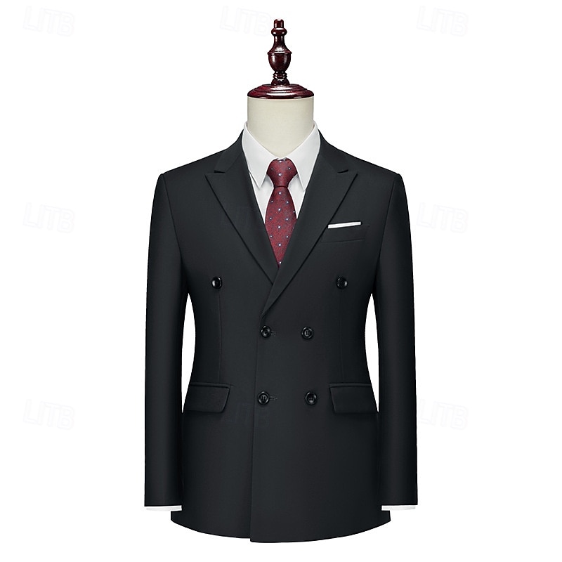 Homme Blazer Affaires Cocktail Fête de mariage Mode Occasionnel Printemps Automne Polyester Uni Avec Poches Boutons Confortable Double Boutonnage veste Noir Blanche Jaune Rose Claire de 2025 ? $71.99 –P5