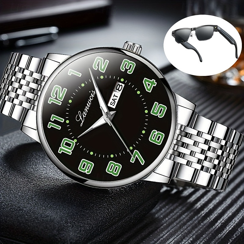 The New Stainless Steel Digital Large Dial Fashionable Men'S Business Watch With Ipx7 Water Resistance Luminous Calendar Day Display Casual Quartz Watch Simple And Versatile Men'S Sports Wristwatch 2026 - $19.99 –P6