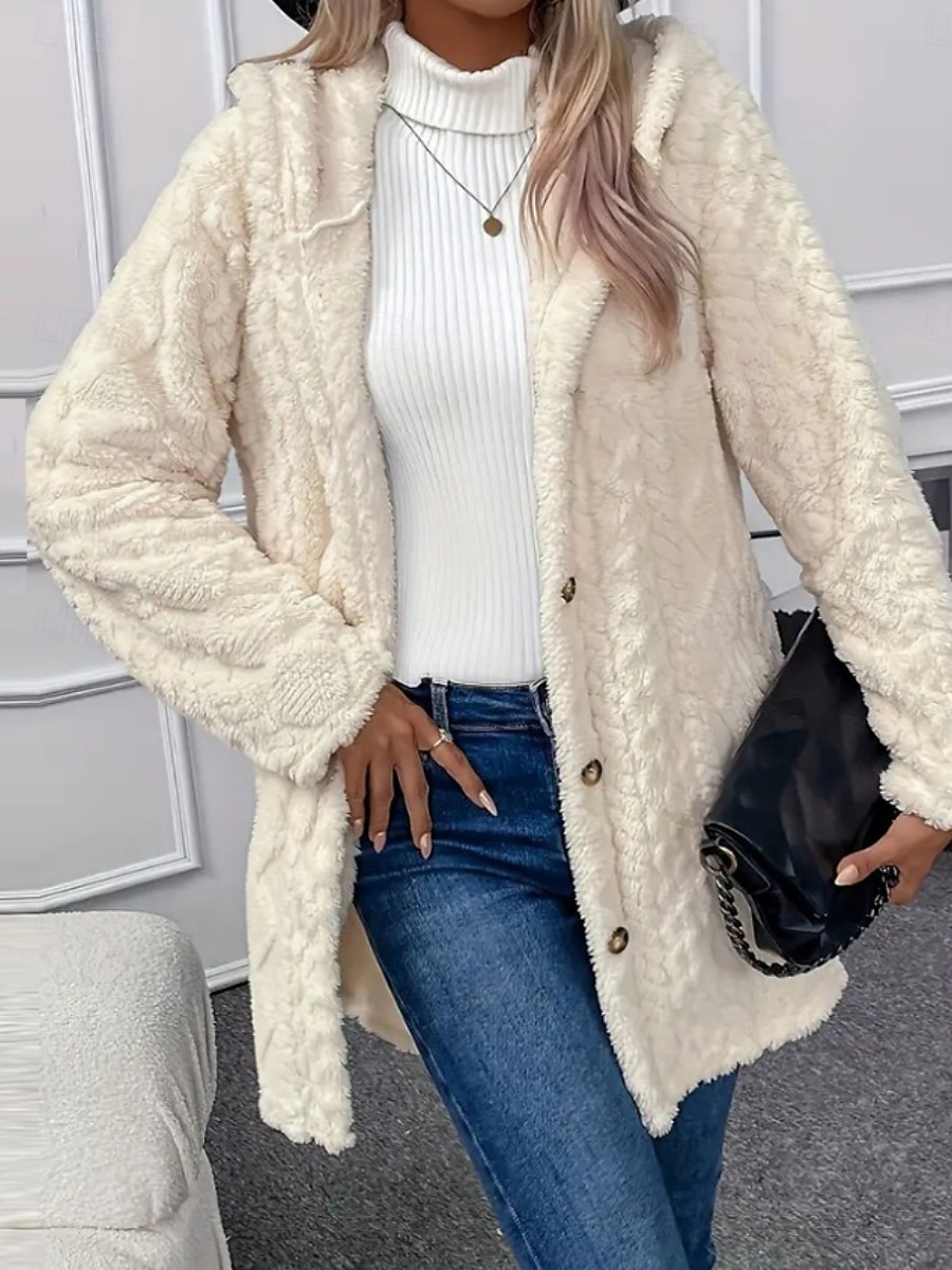 Femmes Veste Sherpa Veste Décontractée Confortable Respirant Avec Poches Boutons Occasionnel Uni Vacances Rue Occasionnel Tenue quotidienne Ouvert devant Régulier À capuche Coupe régulière manche de 2025 ? $28.99 –P2