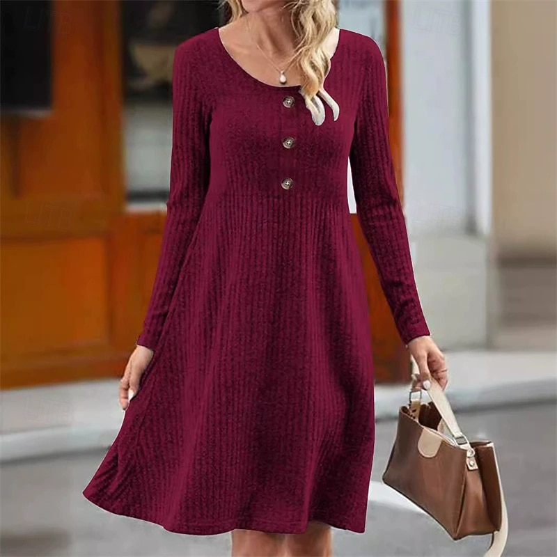 Dam Mini klänning Vardagsklänning Elegant Mode Modern Utomhus Dagligen Utekväll Normal Slät Långärmad Enaxlad Rubinrött Grå Vår Höst 2025 - $21.99 –P3