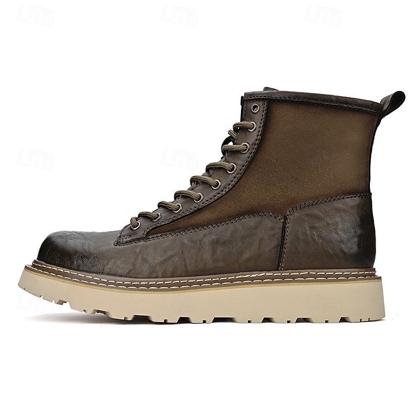 Bottes de combat à lacets en similicuir marron pour homme – chaussures de travail et de randonnée d'extérieur durables pour un usage quotidien et l'aventure de 2025 ? $54.99 –P11