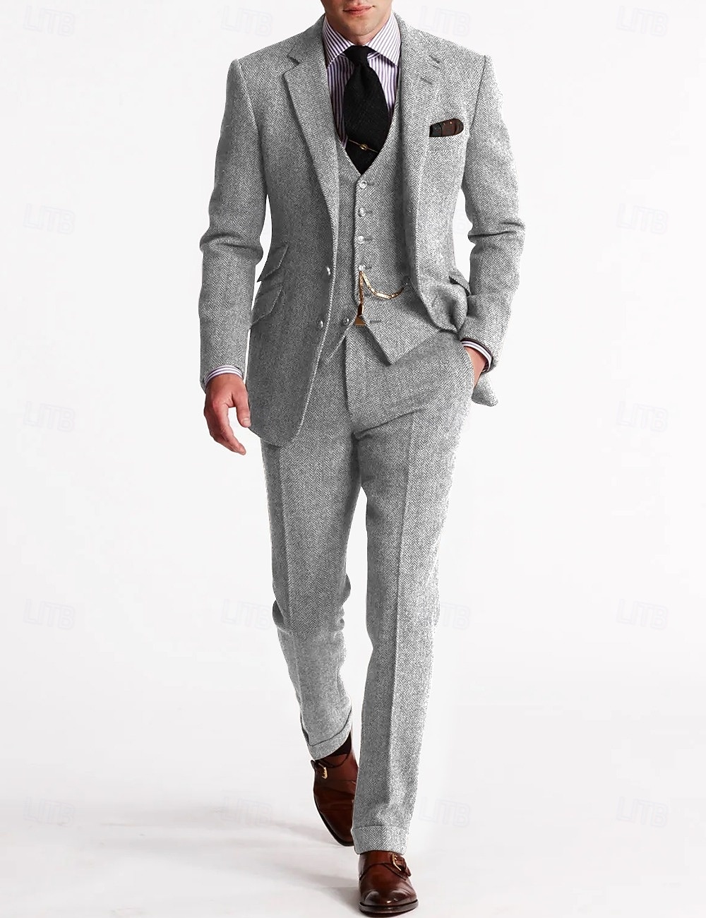 ternos masculinos de tweed espinha de peixe 3 peças vintage retrô plus size cor sólida ajuste sob medida trespassado dois botões marrom bordô marinho escuro verde outono/inverno de 2025 por $150.99 –P2
