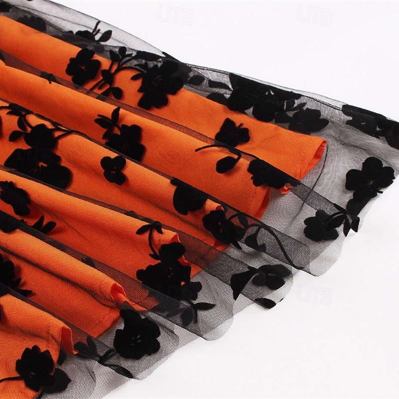 Dam Kjol Gunga Mode Ledigt Maxi Mellanhög midja Kjolar Blommig Sparkle Tulle Microelastisk Semester Halloween Röd Orange Kaki Vår Polyester 2025 - $34.99 –P9
