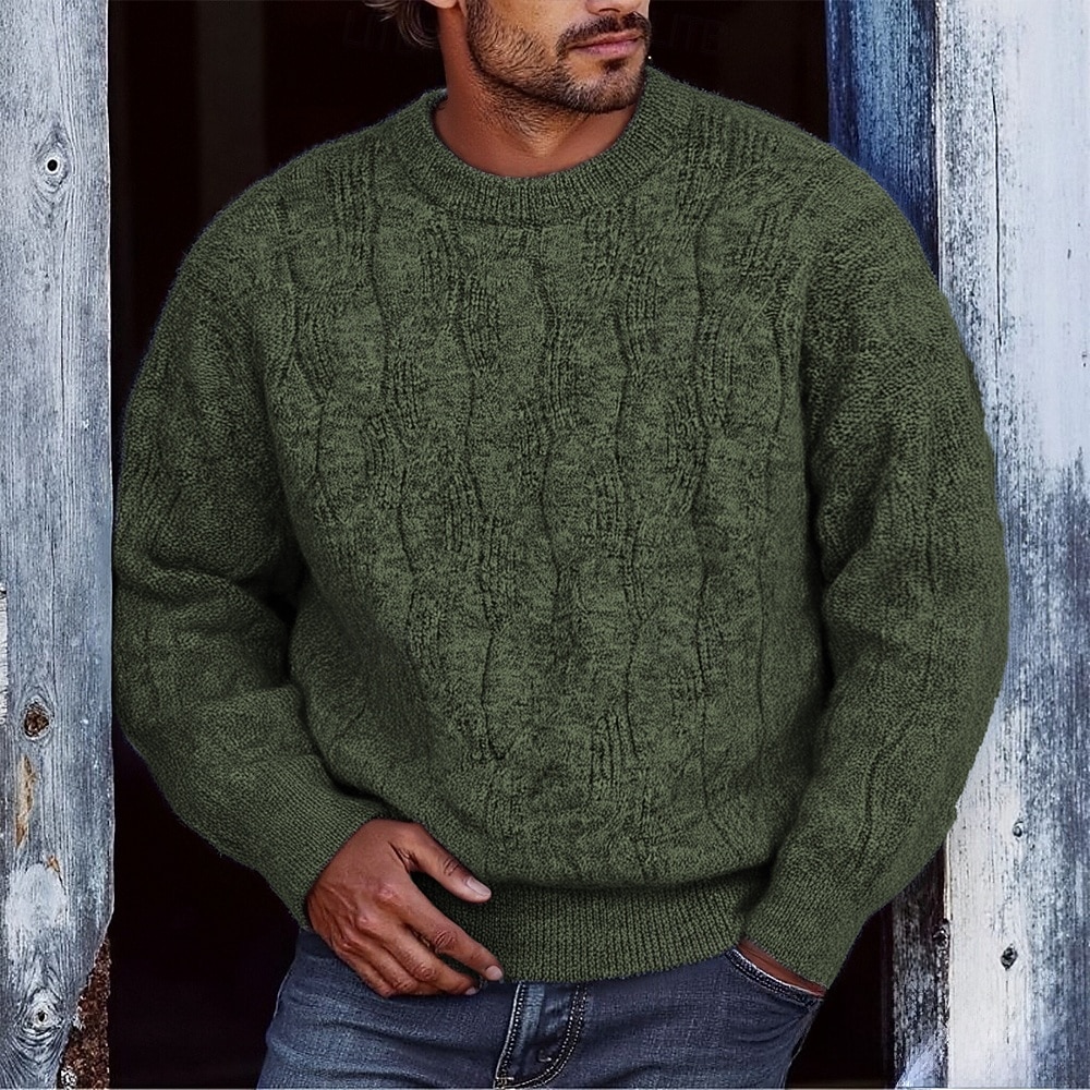 Herren Pullover Strickpullover Gerippt Stricken Normale Oberteile Gestrickt Einfach Rundhalsausschnitt Mode Basic Urlaub Alltagskleidung Bekleidung Herbst Winter Rote Grün M L XL 2026 - $51.99 –P3