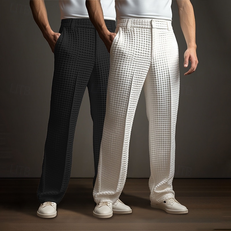 Муж. Штаны Костюм Костюм Брюки Вафельные штаны Вязаные штаны Передний карман Прямая нога Мульти-упаковка Полотняное плетение Комфорт Полная длина Официальные Свадьба Бизнес 2026 - $42.99 –P9