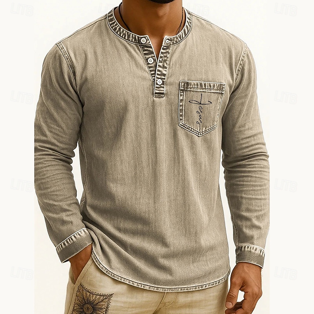 Pánské Tričko Henley Trička Tričko Top Tričko s dlouhým rukávem Dlouhý rukáv Henley Podzim Zima Retro Módní Designové Móda Retro Dovolená ulice Jdeme ven Tmavěhnědá Námořnická modř Černá Top tričko 2025 - $35.99 –P7