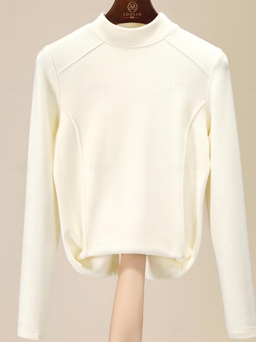 Dame Bluse Helfarge Stilfull Fritid Langermet Mock Neck Vanlige topper Daglig Svart Gul Brun Grønn Mørkegrå Sommer Vår Høst 2025 - $12.99 –P1