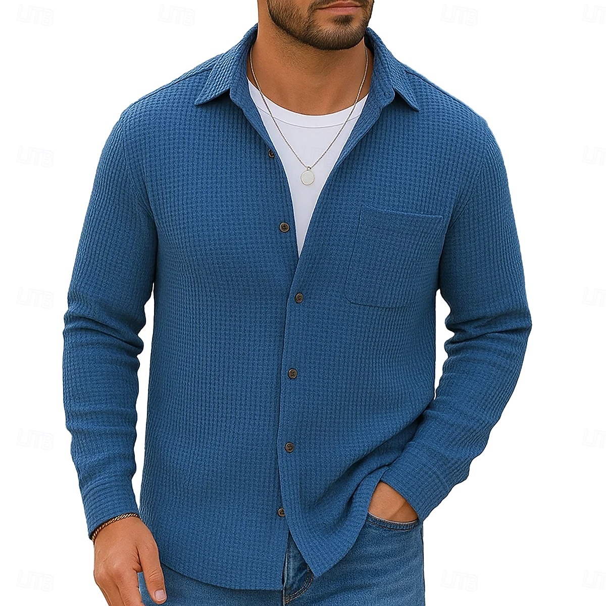 Per uomo Camicia Camicia a nido d'ape Camicia Estiva Camicia casual Camicia con Bottoni Nero Borgogna Blu Verde Kaki Manica Lunga Semplice Testurizzato Bavero Vacanza Casuale Tasca Abbigliamento Moda del 2025 a $23.99 –P6