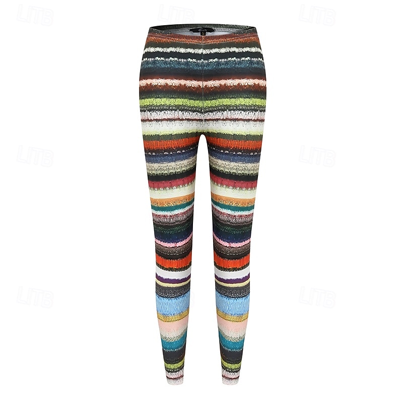 Mulheres Calças Leggings Leggings aconchegantes Roupa de rua Casual Comprimento total Cintura Alta Listrado Cintura elástica Imprimir Respirabilidade Confortável Com Stretch Férias Rua Roupa Diária de 2025 por $18.99 –P6