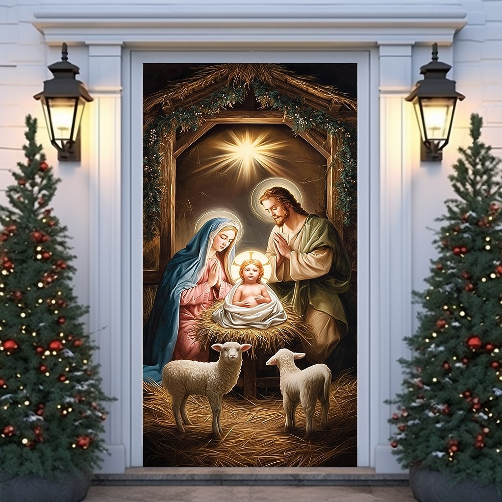 Copertura per Porta di Natale Tenda per Porta con Scene di Natività e Bambino 2025 per Decorazione Feste in Casa del 2025 a $20.99 –P3