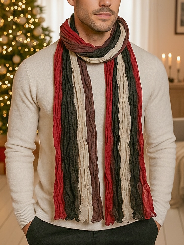 sciarpa plissettata multicolore da uomo: morbida ed elegante, perfetta per la moda invernale e come regalo di Natale del 2025 a $11.99 –P1