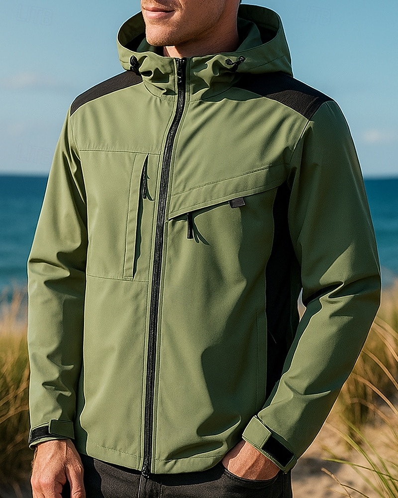 Men's Windbreaker Softshell Jacket Hiking Jacket Outdoor Waterproof Windproof Hiking Outfits Hiking Clothes Spring Autumn / Fall Top Fishing Camping / Hiking / Caving Running Solid Color Black Army 2026 - $53.99 –P5