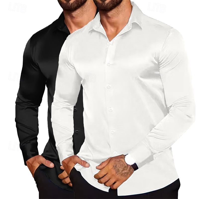 Homme Chemise Comme de la soie Chemise en satin Chemise habillée Chemise Boutonnée Uni Formel Mariage Blanc + Rouge Blanc + Vert Noir + blanc Blanc + Bleu manche longue Revers Printemps & Automne de 2026 ? $31.99 –P8