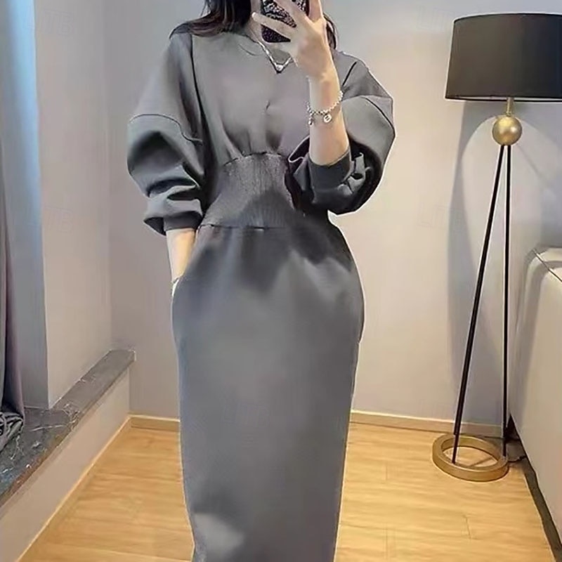 Femmes Robe Midi Robe à Capuche Mode Moderne Quotidien Week-end Coupe régulière Uni manche longue Col ras du cou Noir Blanche Gris Printemps Automne de 2025 ? $34.99 –P1