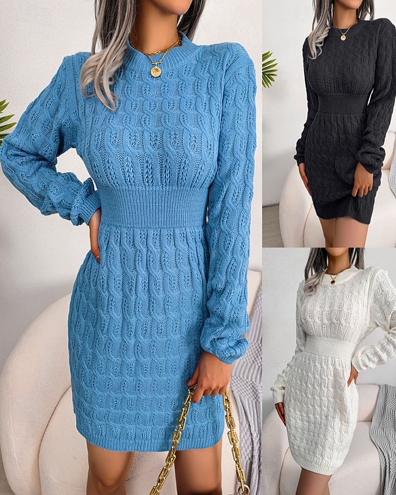Damen Minikleid Pulloverkleid Bodycon Etui-Kleid Mode Modern Täglich Wochenende Normale Passform Einfach Langarm Rundhalsausschnitt Schwarz Weiß Blau Frühling Herbst 2025 - $34.99 –P1
