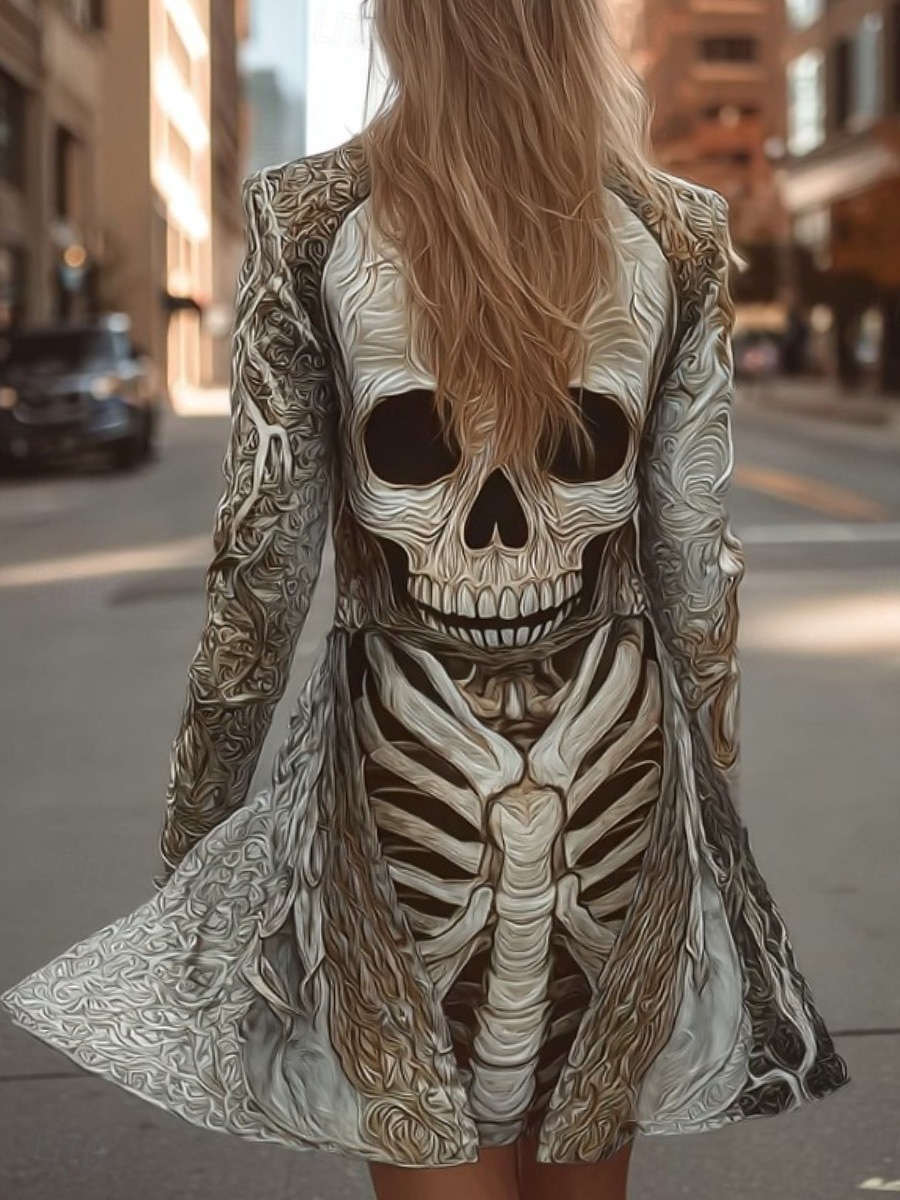 Women's Coat Lightweight Comfortable Skulls Print Vintage Artistic Casual Skull Casual Long Collarless Regular Fit Long Sleeve Outerwear Black White Brown Spring Fall 2026 - $28.99 –P2